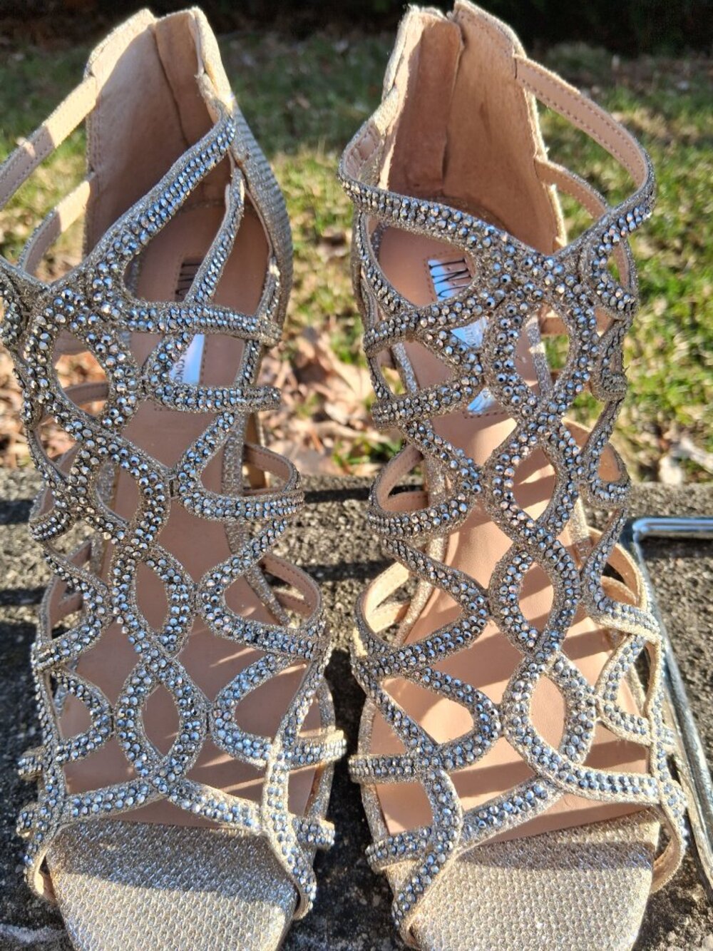 2 items = Women's Champagne Crystal Strappy Gold High Heel Sandals 7.5 and Bag - Picture 11 of 11